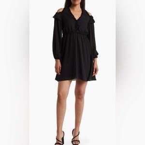 Nicole Miller Ruffle Cold Shoulder Long Sleeve Dress.